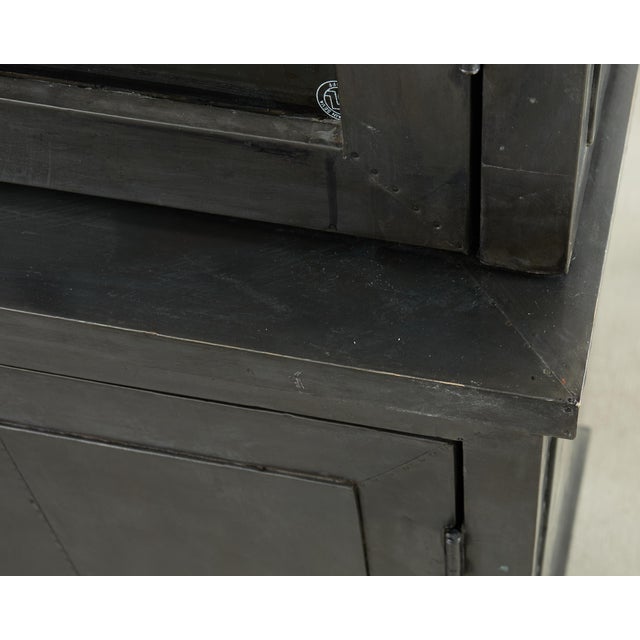 Industrial Style Zinc Metal Wrapped Glass Door Bookcase For Sale - Image 15 of 18