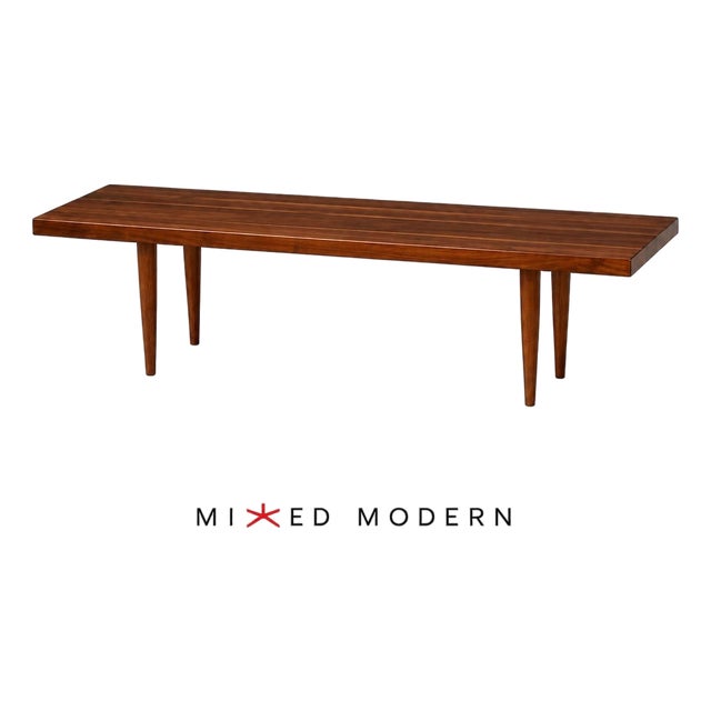 1960s Refinished Solid Walnut 59” Coffee Table For Sale