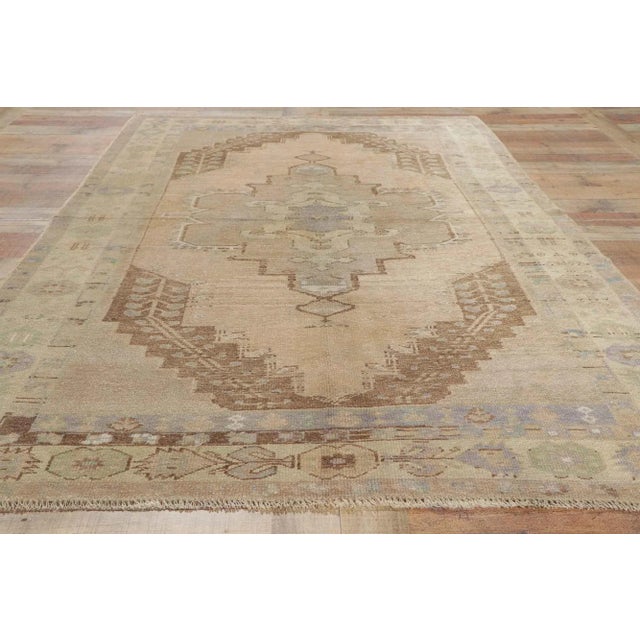 Tan Vintage Turkish Oushak Rug, 05'00 X 07'11 For Sale - Image 8 of 11