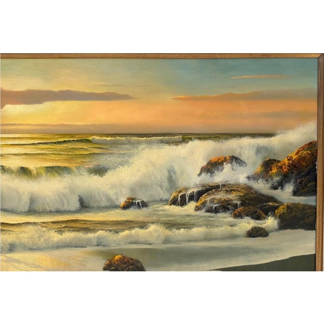 Listed Artist William Hoffman X Large Gold Gilt Framed Sunset Seascape 1970 For Sale - Image 11 of 18