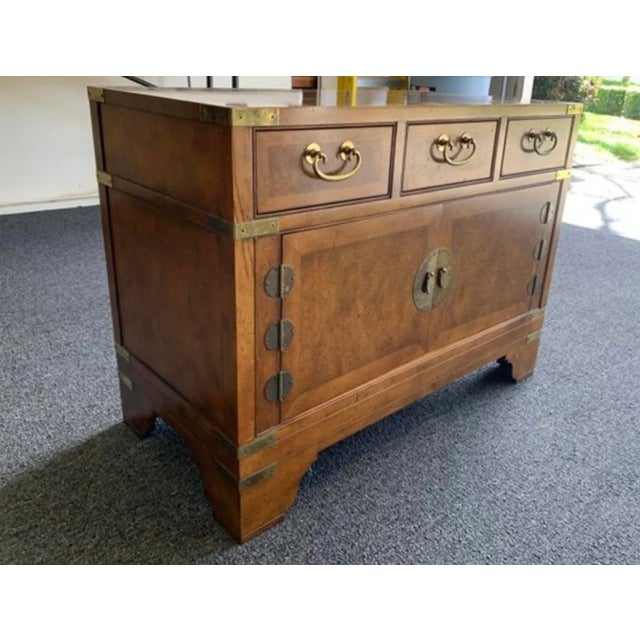 Mid-Century Modern Mid Century Baker Campaign Burled Walnut Nightstand For Sale - Image 3 of 9