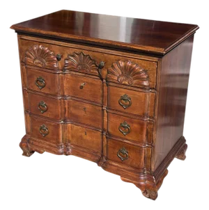 18th C Style Chippendale Mahogany Block and Shell Carved Chest of Drawers Commode