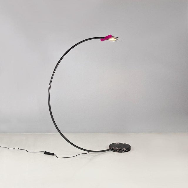 Italian Space Age Metal, Acrylic Glass and Marble Black Violet Arc Floor Lamp, 1980s For Sale - Image 4 of 18