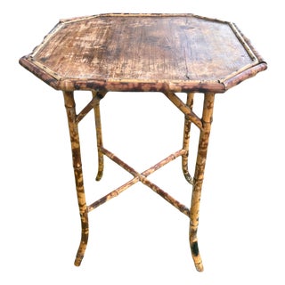 Late 19th Century Victorian Era Tiger Bamboo Wabi Sabi Naturally Distressed Octoganal Side Table For Sale