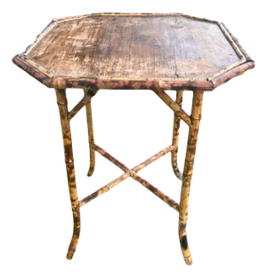 Late 19th Century Victorian Era Tiger Bamboo Wabi Sabi Naturally Distressed Octoganal Side Table