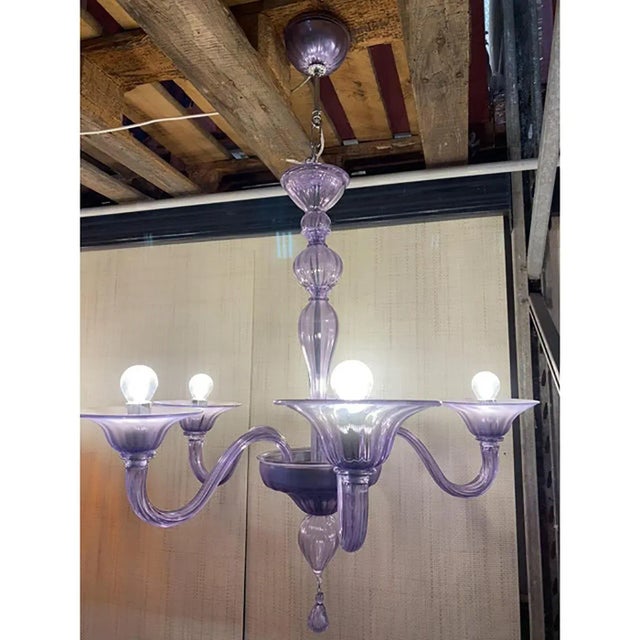 Italian Handmade Murano Style Glass Chandelier in Light Violet by Simoeng For Sale - Image 4 of 9