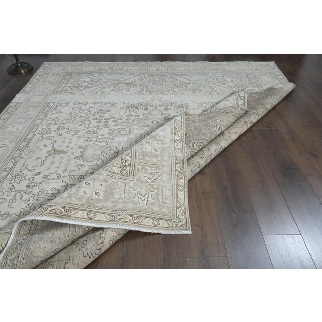 Textile 1970s Vintage Persian Handmade Wool Cotton Beige Area Rug For Sale - Image 7 of 11