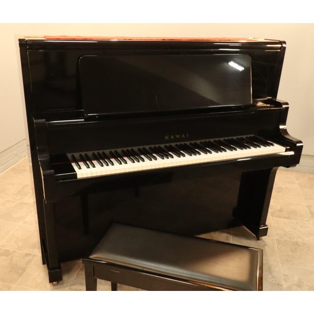 1980s Kawai Us-55 Professional Japanese Upright Grand Piano — Polished Ebony For Sale - Image 10 of 17