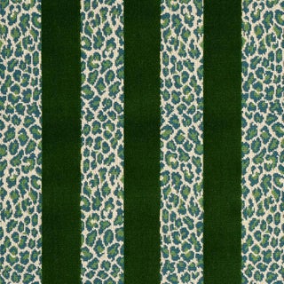 Schumacher X Timothy Corrigan Guepard Stripe Velvet Fabric in Emerald For Sale