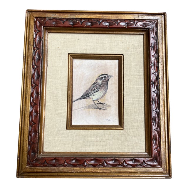 Contemporary Original Stephen Heigh “Sparrow” Drawing/Painting Ornate Vintage Frame For Sale
