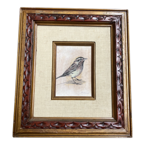 Contemporary Original Stephen Heigh “Sparrow” Drawing/Painting Ornate Vintage Frame