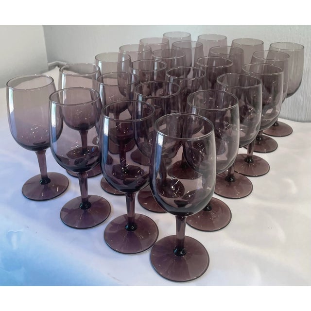 Mid-Century Modern Vintage Amethyst Wine Glasses - Set of 24 For Sale - Image 3 of 6