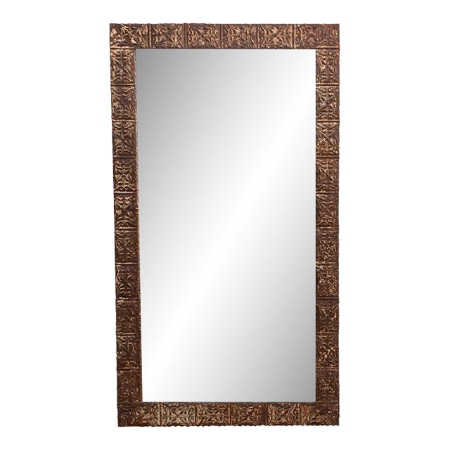 Large Antique Pressed Tin Tile Floor Mirror For Sale