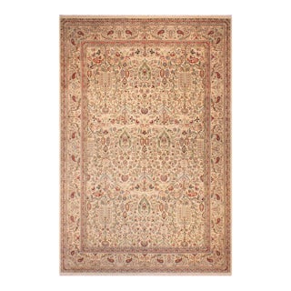 Shabby Chic 1990's Pak-Persian Ivory/Green Wool Rug - 9'4'' X 13'6'' For Sale