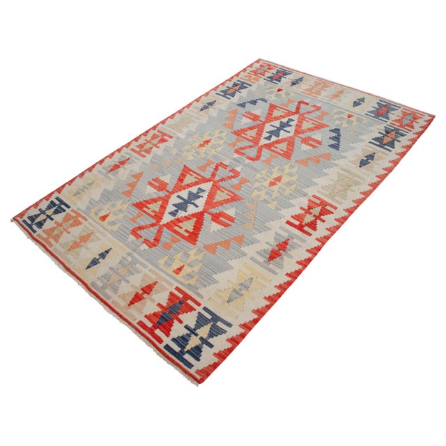 Vintage Turkish Kilim – Handwoven Wool Flat Weave Rug With Tribal Geometric Design For Sale - Image 6 of 12