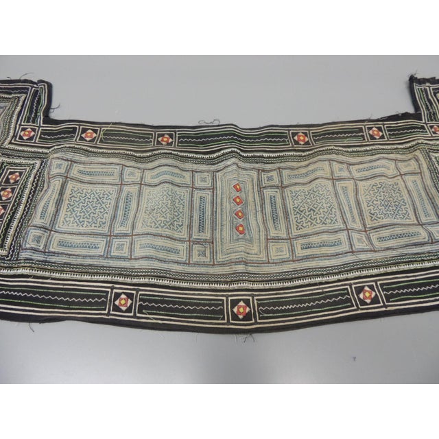 Blue and Black Asian Embroirery Textile Fragment Size: 11,5”H x 41’W