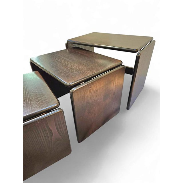 Set of Three Italian Modern Ebonized Wood Nesting Tables / 1970s Set of Three Italian Modern Ebonized Wood Nesting Tables...