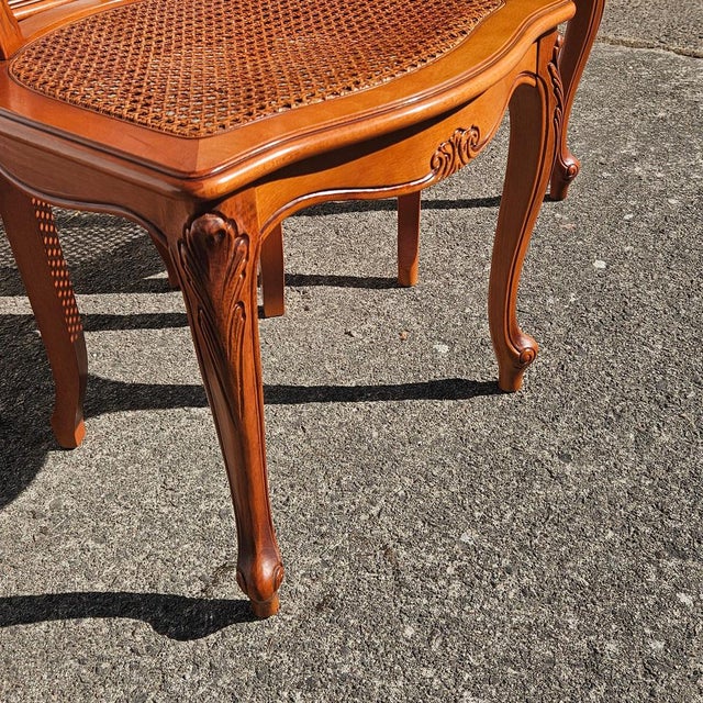 Vintage Louis XV Style Wood and Cane Dining Chairs, 1980s, Set of 4 For Sale - Image 15 of 18