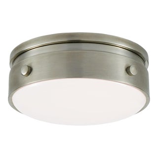 Thomas O'Brien for Visual Comfort Signature Hicks 5.5" Solitaire Flush Mount in Antique Nickel with White Glass For Sale