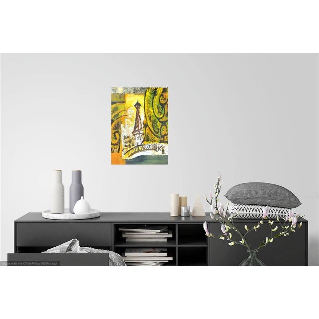Colorful, original, unique and contemporary Monotype (painterly print), painting and drawing of the Eiffel tower in Paris,...