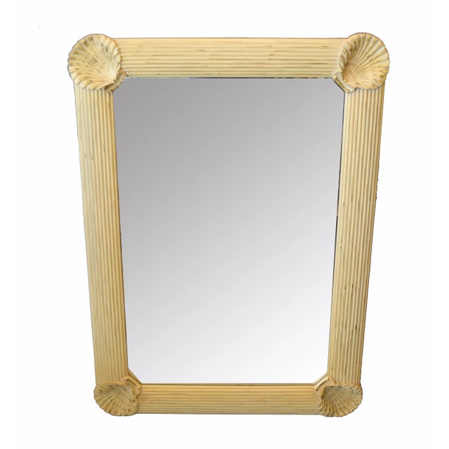 Hollywood Regency Nautical Wooden Rectangular Tan Seashell Beveled Wall Mirror For Sale - Image 11 of 12