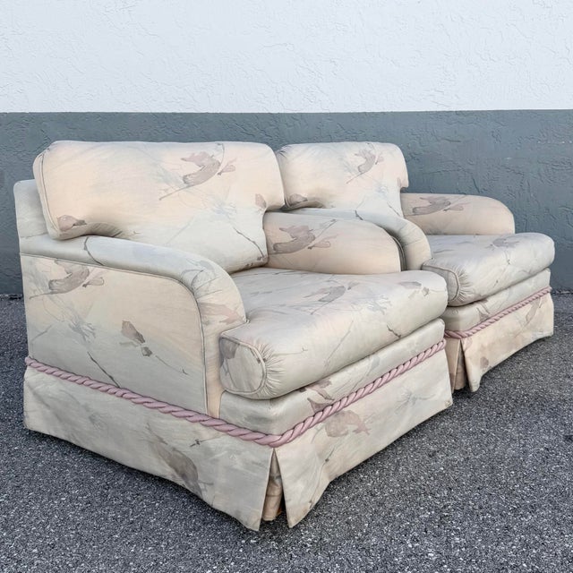 Postmodern Pink and Blue Ropped and Skirted Lounge Chairs - A Pair For Sale - Image 11 of 11