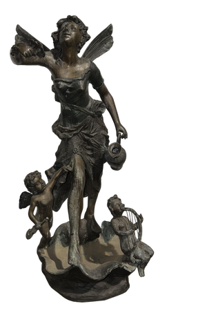 Antique Bronze Fountain of Fairy with Angels, 1890s