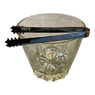 1960s Mid Century Modern Princess House Heritage Glass Ice Bucket. With Oneida Silver Plate Tongs. Mid Century Cut Crystal For Sale