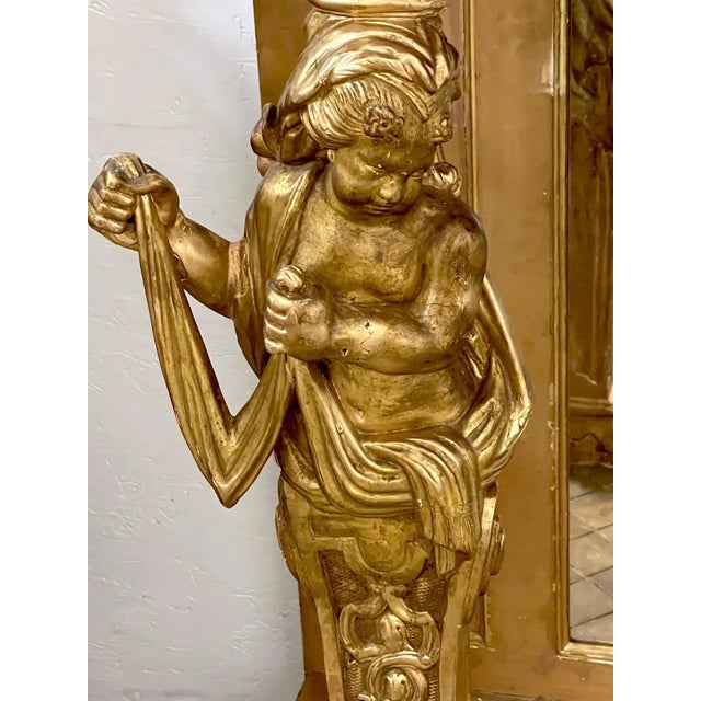 Brown 19th Century Italian Neoclassical Breccia Viola Marble & Giltwood Figural Console For Sale - Image 8 of 13