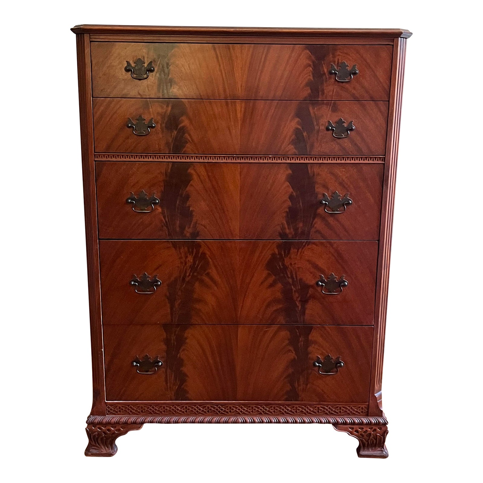 Chippendale Style Flame Mahogany Tall Dresser, Circa 1930s | Chairish