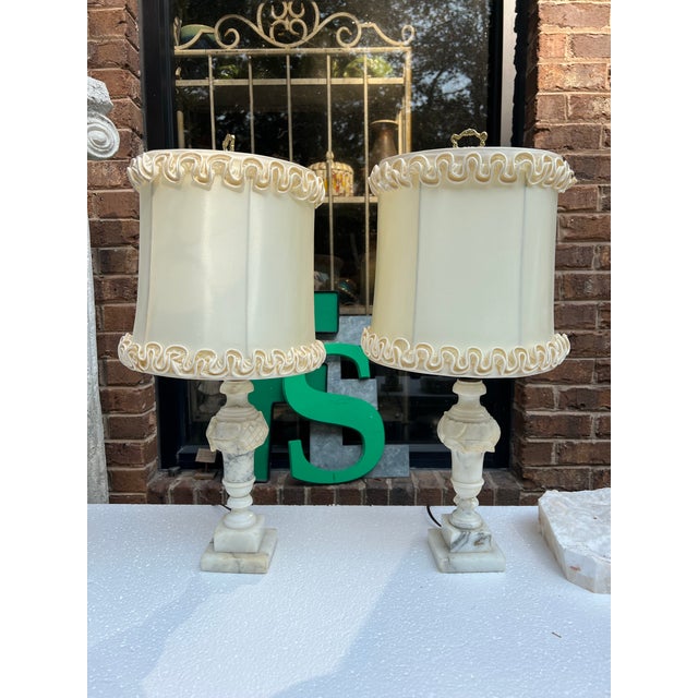 Pair of 1970s Marble Base Detailed Lamps For Sale - Image 10 of 12