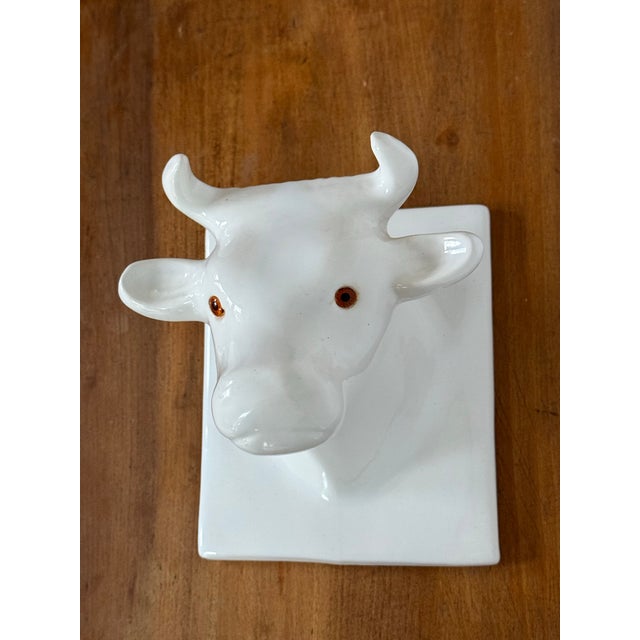 1980s Folk Art Ceramic Cow Wall Hanging For Sale - Image 6 of 6