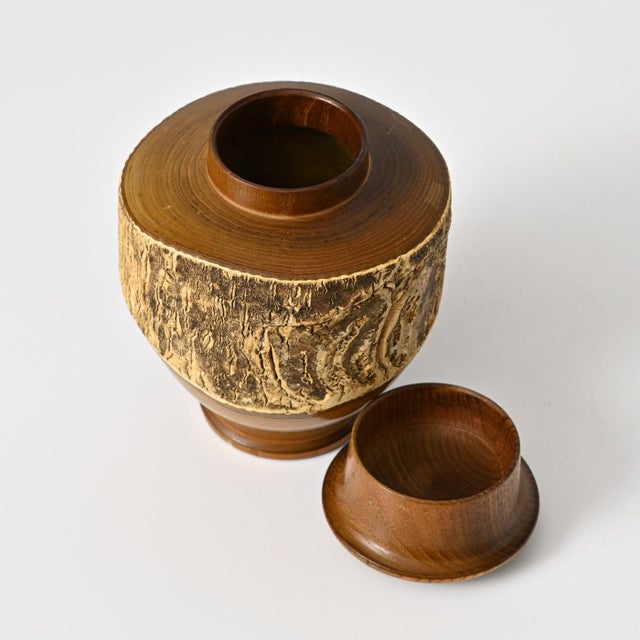 Brown Japanese Wooden Chazutsu Tea Caddy with Natural Bark, 1960s For Sale - Image 8 of 12