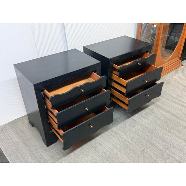 Black Scalloped Drawer Nightstands, Pair For Sale - Image 8 of 12