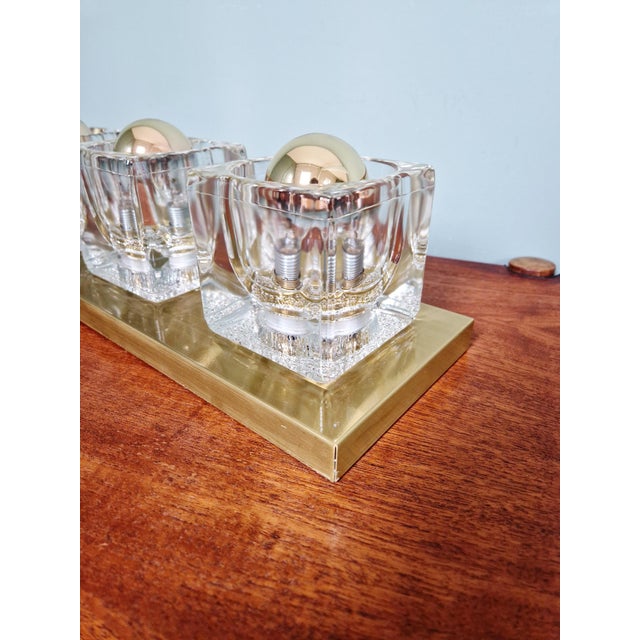 Ice Cube Triple Wall Light in Brass and Glass from Peill & Putzler, 1970s For Sale - Image 11 of 18
