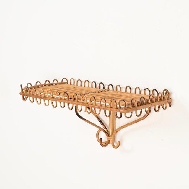 Franco Albini Italian Rattan and Bamboo Wall Shelf attributed to Franco Albini, Italy, 1960s For Sale - Image 4 of 15