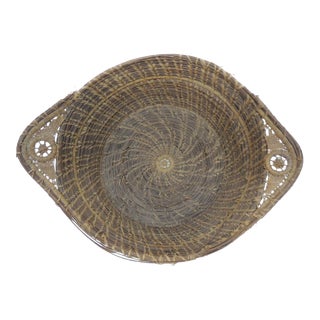 Vintage Pine Needles Decorative Artisanal Basket For Sale