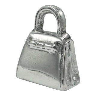 Vintage Miniature Silverplate Handbag Purse Paperweight For Sale