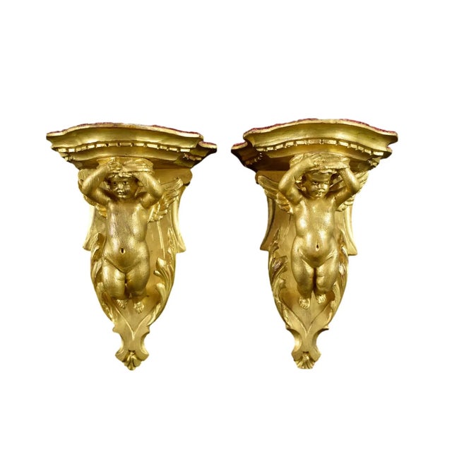 Antique Console Tables in Hand-Carved Wood with Angels and Putti, France, 20th Century, Set of 2 For Sale - Image 11 of 11