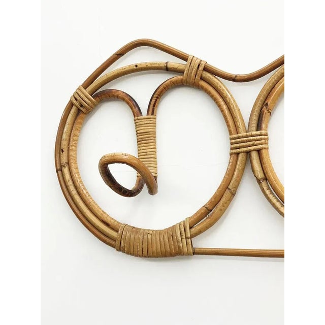 1960s Mid-Century Italian Rattan & Bamboo Coat Hook, 1960s For Sale - Image 5 of 12