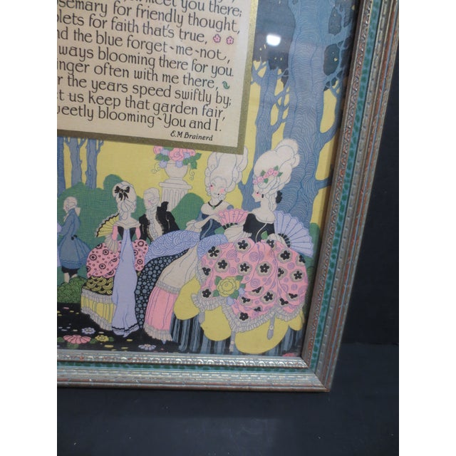 In Memory's garden, a Deco print in the style of French Pichoirs, with a sweet poem of life's reflections. Characters are...