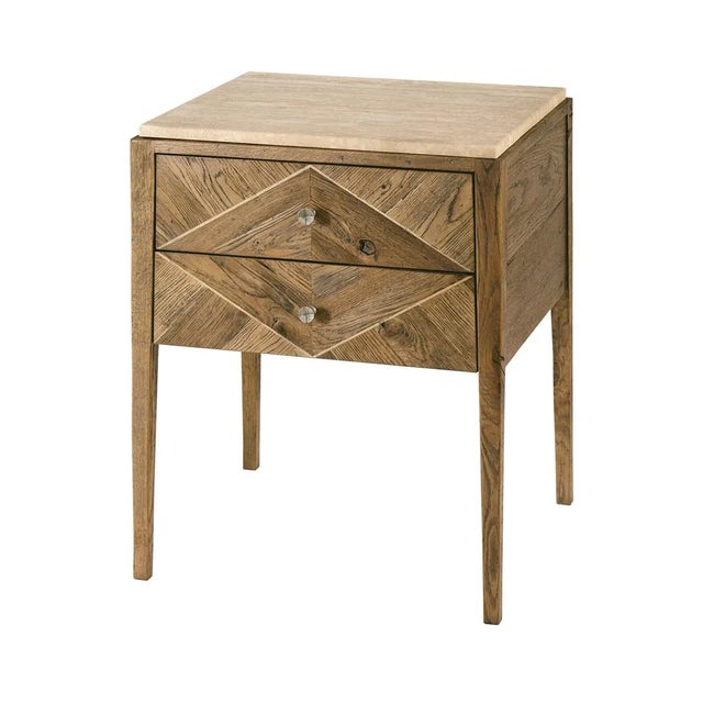 Wood Rustic Oak Parquetry Bedside Table For Sale - Image 7 of 7