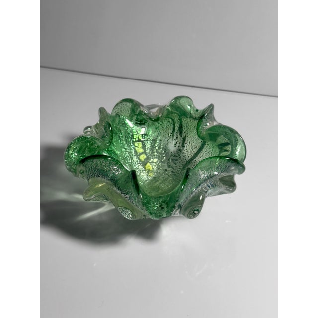Green Murano Glass Ashtray with Silver-Leaf Particles from Barovier&Toso, 1970s, in Flawless conditions. Designed 1970 to...