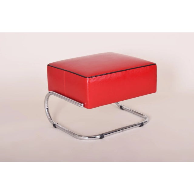 Textile Set of Black and Red Leather and Tubular Steel Footstools, 1930s For Sale - Image 7 of 11
