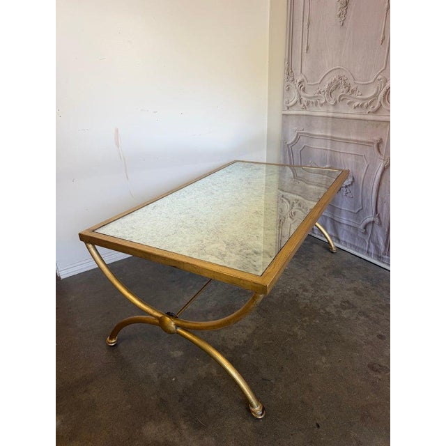 Curule Gilt Iron Coffee Table With Antiqued Mirror Top by Miamar Home For Sale - Image 11 of 14