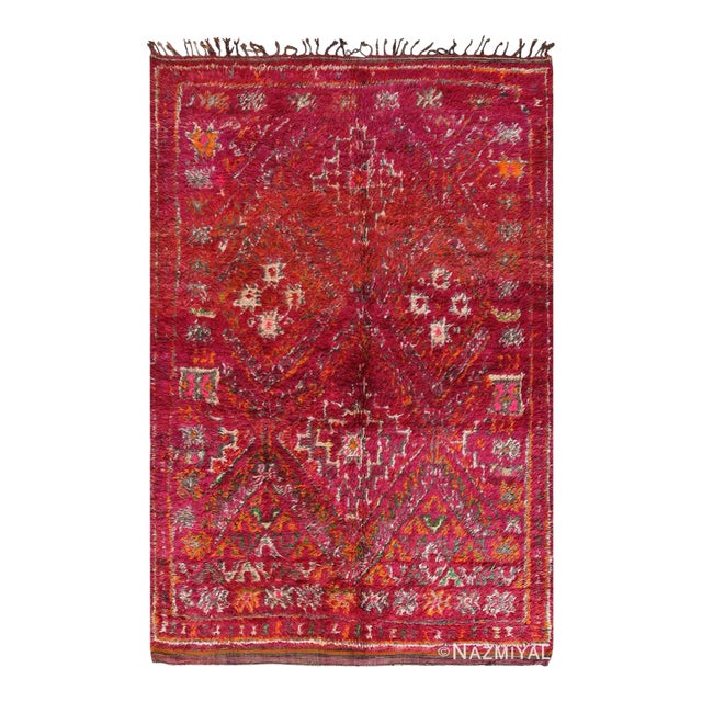 Nazmiyal Collection Geometric Folk Art Vintage Moroccan Rug For Sale