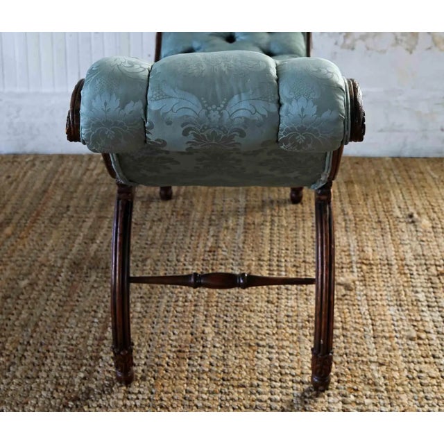 French Bench Antique Hand Carved Detail With Tufted Upholstery For Sale - Image 4 of 8