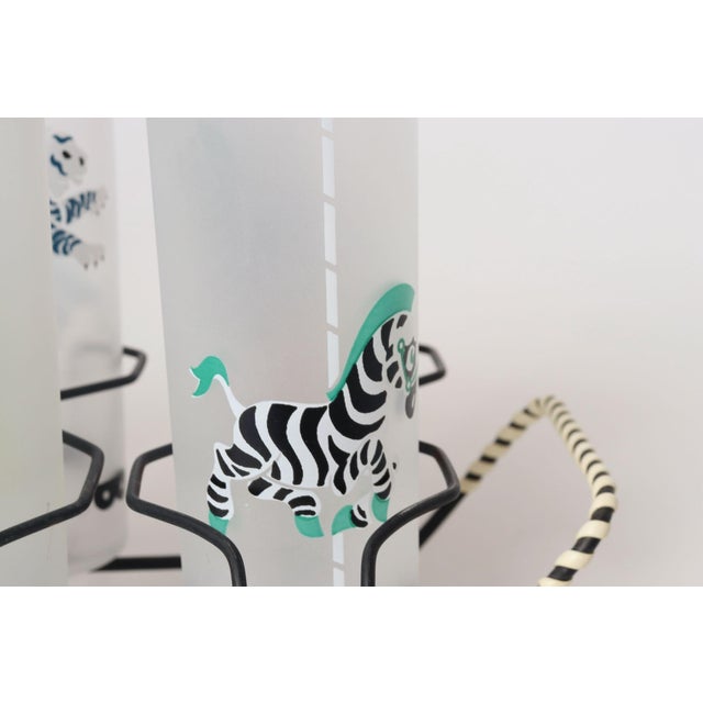 Pink Set of Eight Vintage Frosted Glasses With Animal Carousel Motif by Libbey With Carrier For Sale - Image 8 of 18