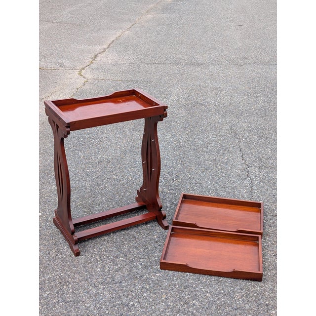Vintage Hand Carved Tray Top Storage Shelf For Sale - Image 10 of 10
