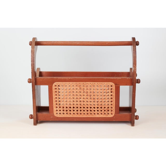 Mid-Century Modern 1970s Mid-Century Wood and Cane Magazine Rack For Sale - Image 3 of 14